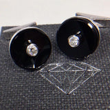 750 Weißgold Onyx Manschettenknöpfe 2x 0,25ct Brillanten 0,50ct G-vvs Zertifikat