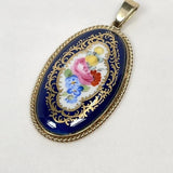 Großer Meissen Anhänger Kobalt Blau mit Blumen in 585 Goldfassung 5cm/ 7,5 Gramm