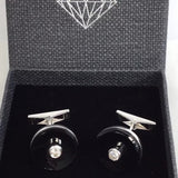 750 Weißgold Onyx Manschettenknöpfe 2x 0,25ct Brillanten 0,50ct G-vvs Zertifikat