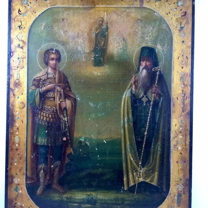 Antike Ikone St. Georg mit Drachen, vergoldeter Hintergrund