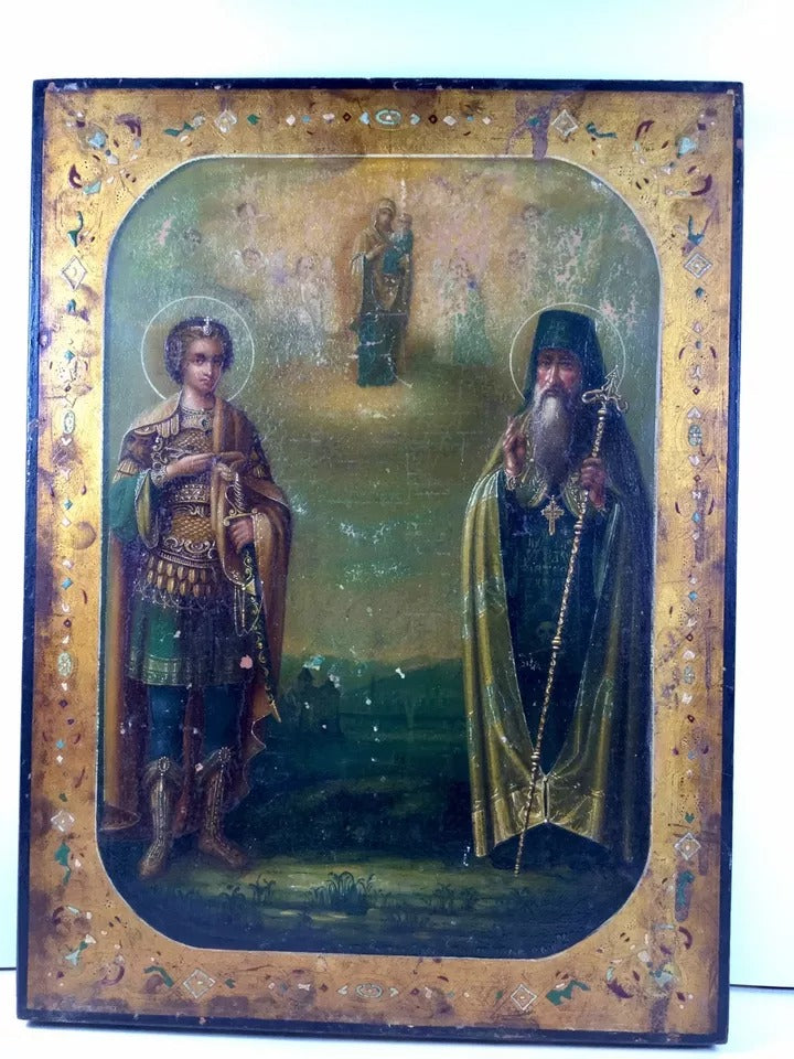 Antike Ikone St. Georg mit Drachen, vergoldeter Hintergrund