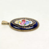 Großer Meissen Anhänger Kobalt Blau mit Blumen in 585 Goldfassung 5cm/ 7,5 Gramm