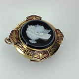 Art Deco 750 Gold Anhänger Brosche Isis Gemme Email Horus Falke ø36mm 15,7gr.