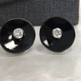 750 Weißgold Onyx Manschettenknöpfe 2x 0,25ct Brillanten 0,50ct G-vvs Zertifikat
