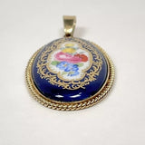 Großer Meissen Anhänger Kobalt Blau mit Blumen in 585 Goldfassung 5cm/ 7,5 Gramm