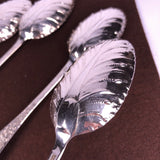 4 Vorlegelöffel Esslöffel Dänemark 830 Silber Blatt Dekor Meisterstempel 226gr.