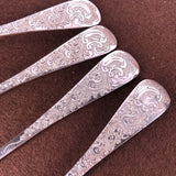 4 Vorlegelöffel Esslöffel Dänemark 830 Silber Blatt Dekor Meisterstempel 226gr.