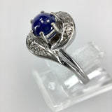 750 Weißgold Diamanten Stern Saphir Cabochon Ring RG55 Zertifikat
