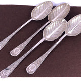 4 Vorlegelöffel Esslöffel Dänemark 830 Silber Blatt Dekor Meisterstempel 226gr.